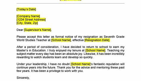 Resign Letter Format In English For Teacher ation Example Sample Templates