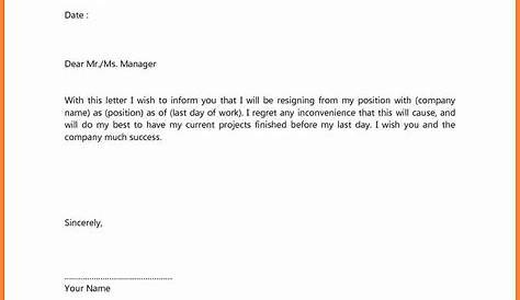 Sample Resignation Letter One Month Notice For Your Needs