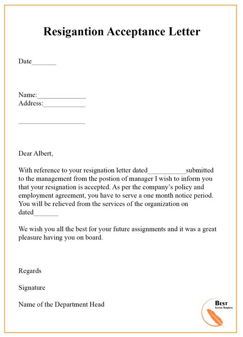 FREE 6+ Resignation Acceptance Letter Templates in PDF MS Word