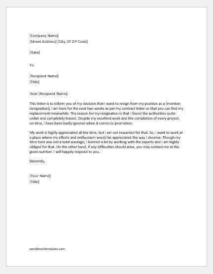 Resignation Letter Due To Disability