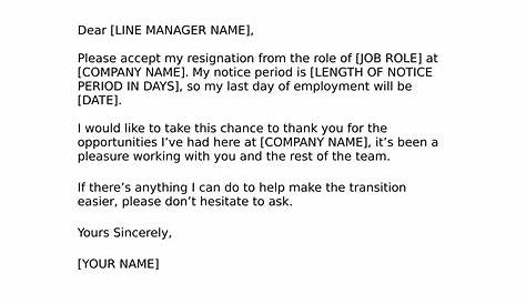 Resignation Letter Examples Uk Example With 30 Day Notice