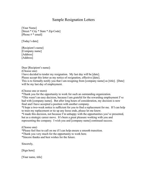 Resignation letter format Free Professional Templates