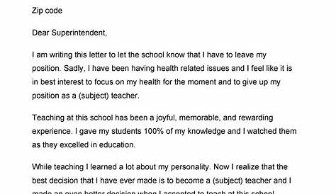 Resignation Letter Format For School Teacher Due To Personal Illness Holiday