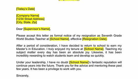 Resignation Letter Format For School 14 Teacher Templates Pdf Doc Free Premium