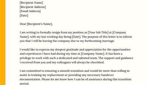 Resignation Letter Format With Reason Marriage Templates
