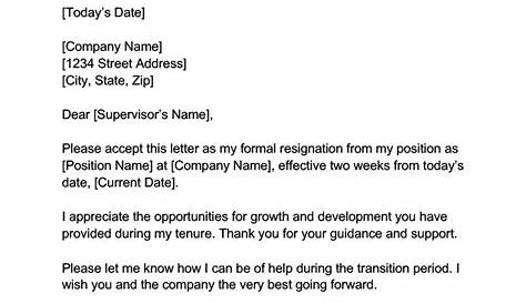 Simple Resignation Letter For Personal Reason Word