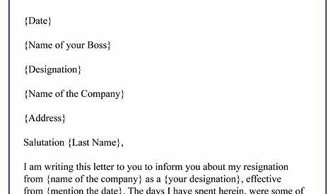 Resignation Letter Format India Without Notice Period