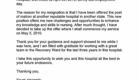 Resignation Letter Sample Format For Nurses Nurse s And Email Examples