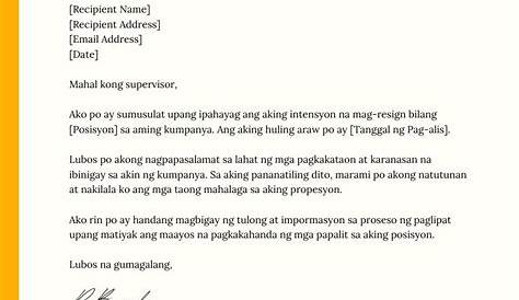 Resignation Letter Sample Format Tagalog What To Write In A Of Example. 7