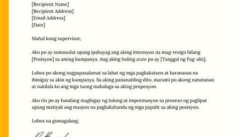 Resignation Letter Tagalog Example Of Version Sample