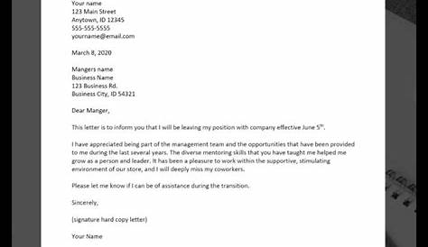 Resignation Letter Template Canada Examples Sample