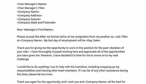 Download SEEK's free standard resignation letter template