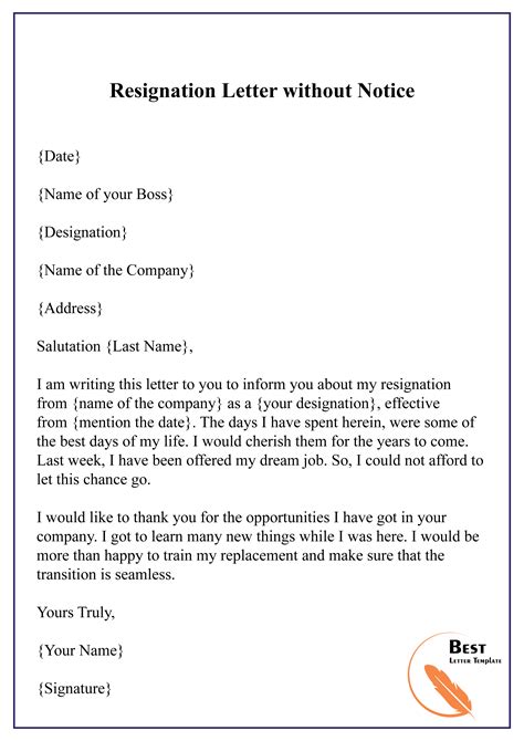 FREE 11+ Resignation Letters No Notice Templates in PDF