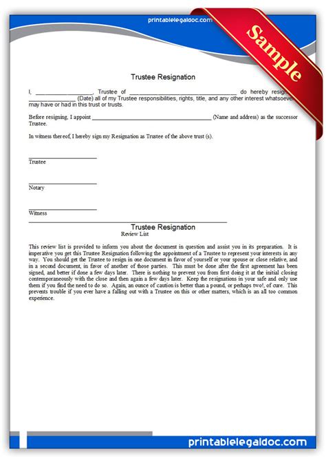 Resignation Of Trustee Form Trustee Resignation Form