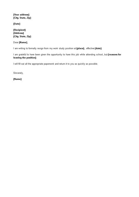 resignation letter of working student