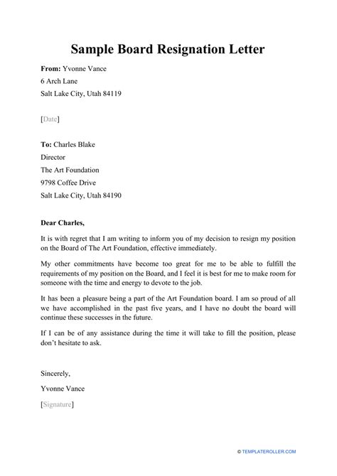 Resignation Letter Samples For Board Members