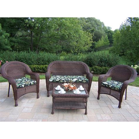 Oakland Living Resin Wicker 4Piece Wicker Frame Patio Conversation Set