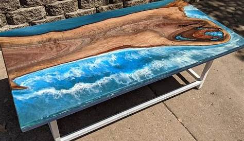 Table en bois massif et résine époxy bleu 200 cm "Bleu de