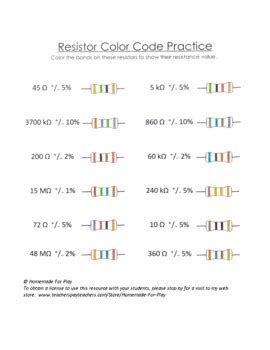 Resistor Color Code Worksheet Answers