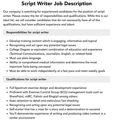 Responsibilities Of Script Writer