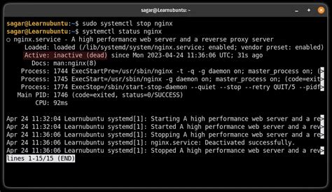restart nginx ubuntu command