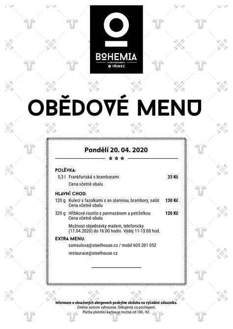 restaurace bohemia olomouc menu