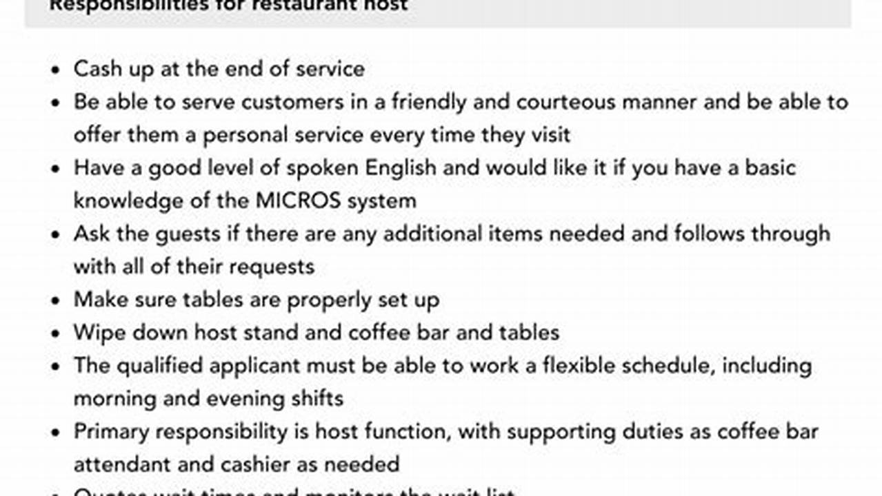Restaurant Host Job Description