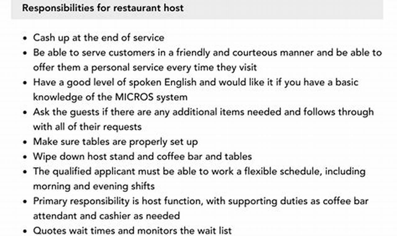 Restaurant Host Job Description