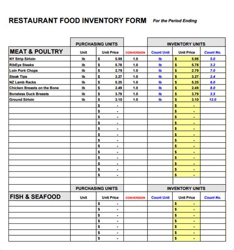 Restaurant Inventory List Excel Templates