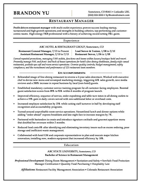 Restaurant Manager Resume & Writing Guide +12 Examples