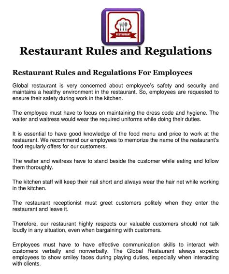 Restaurant General Safety Policy Template in Word, Apple Pages