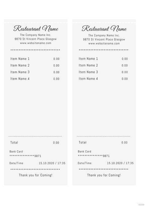 Get Our Image of Restaurant Credit Card Receipt Template Receipt