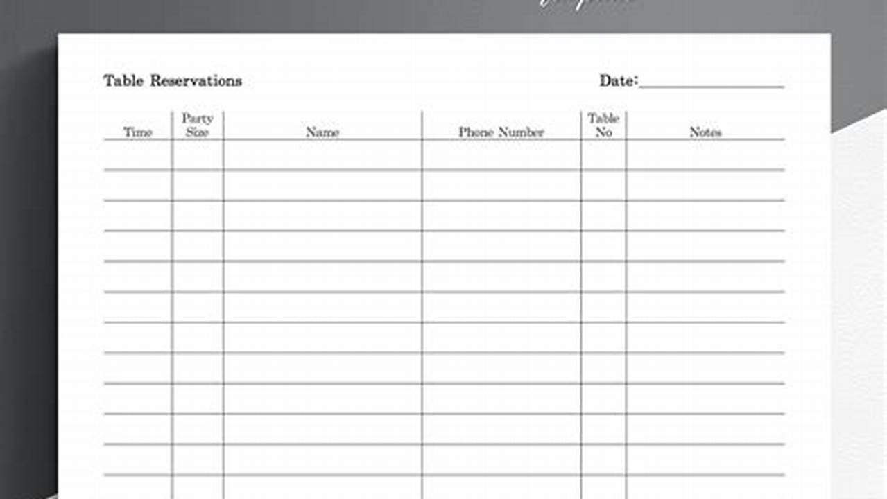 Restaurant Reservation Log Template