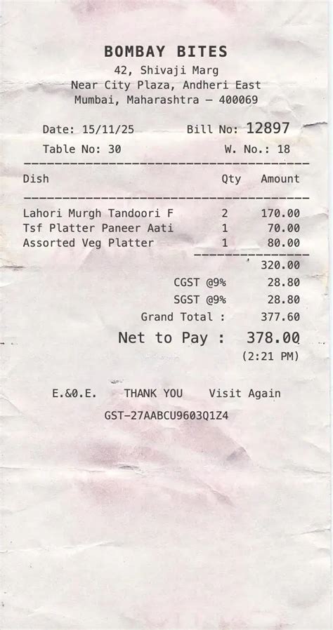 restaurant bill