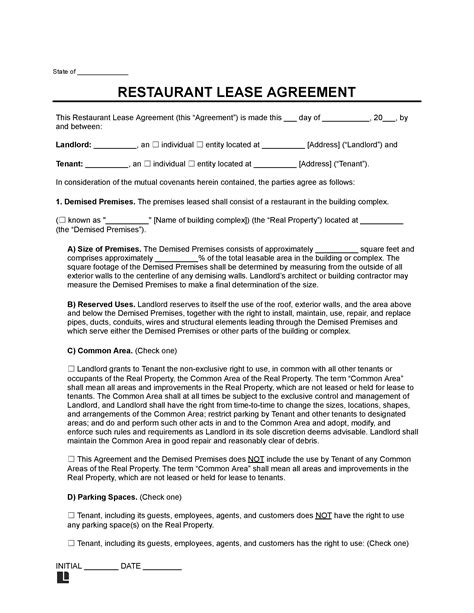 restaurant lease contract