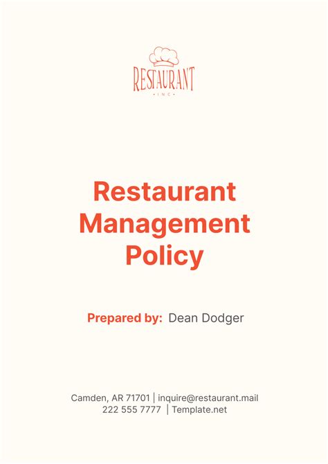 Restaurant General Safety Policy Template in Word, Apple Pages