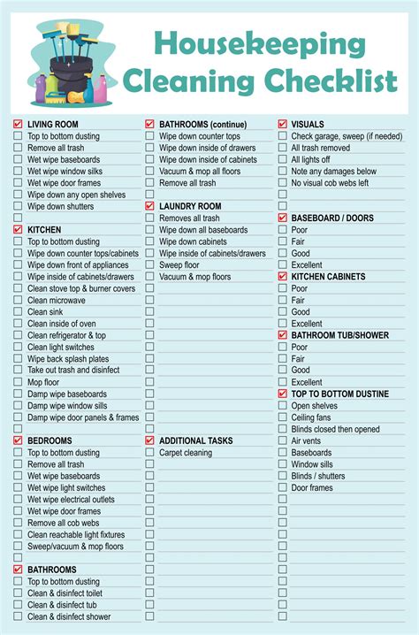 HouseKeepingCleaningChecklist Cleaning checklist, Housekeeper