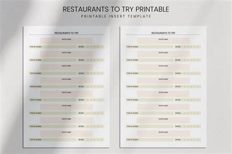 Restaurants To Try Printable