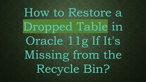 Restore Table Recycle Bin Oracle