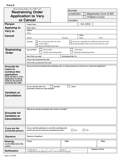 Restraining Order Pdf Printable