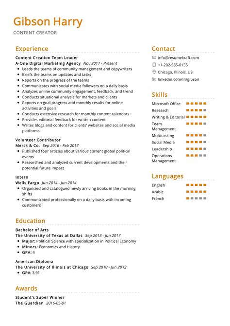 Resume Examples for Editor and Content Creator 4 Editable Samples