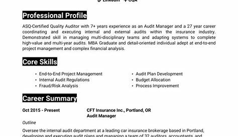 Internal Audit Manager Resume Samples | QwikResume