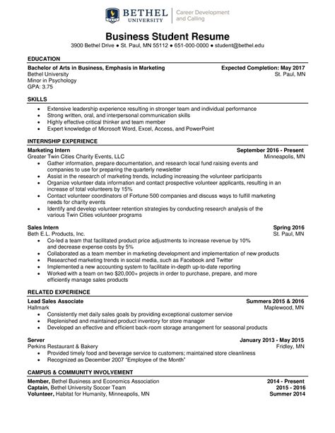 Resume For Business Student