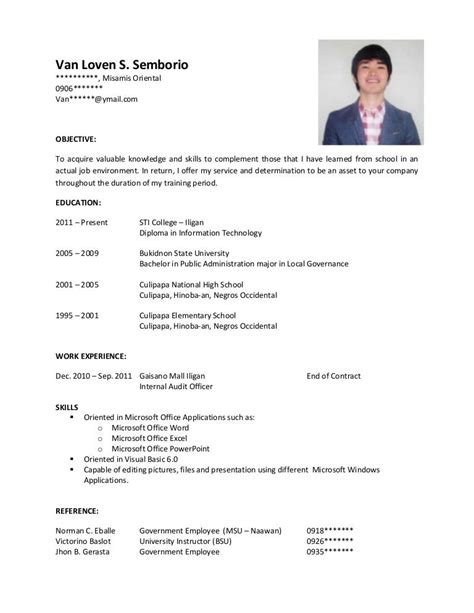 Sample Resume For Ojt Students Philipines