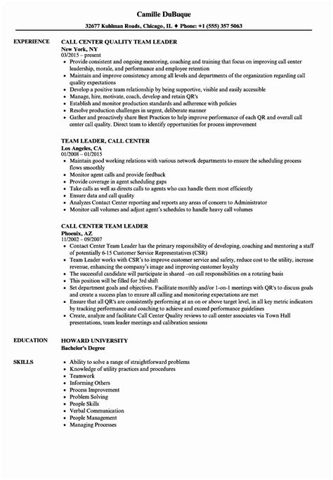 Call Center Team Leader Resume Example AT&T Call Center