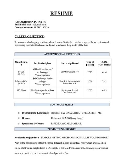 Resume For Final Year Cse Students Best Resume Ideas