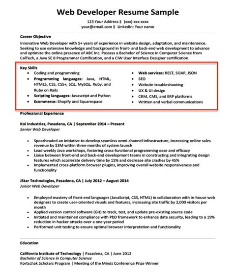 resume example with key skills section