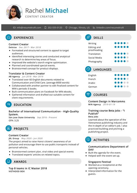 Resume Examples for Editor and Content Creator 4 Editable Samples