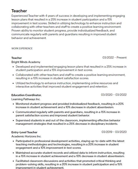 Resume Examples Teacher