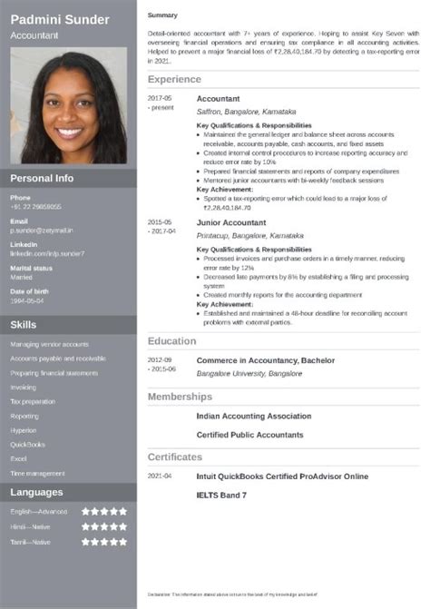resume for accountant job in india